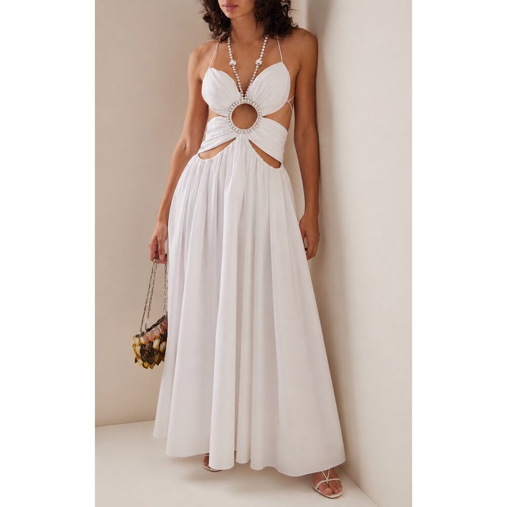 Area Gathered Butterfly Poplin Midi Dress White size 4